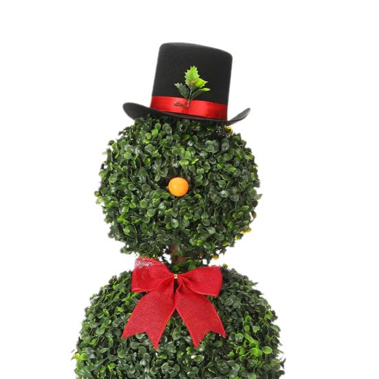 Yousheng Christmas Snowman Topiary Artificial Snowman Shaped Topiary Tree with Bow And Hat Outdoor Boxwood Topiary with Stake for Home Porch Decor
