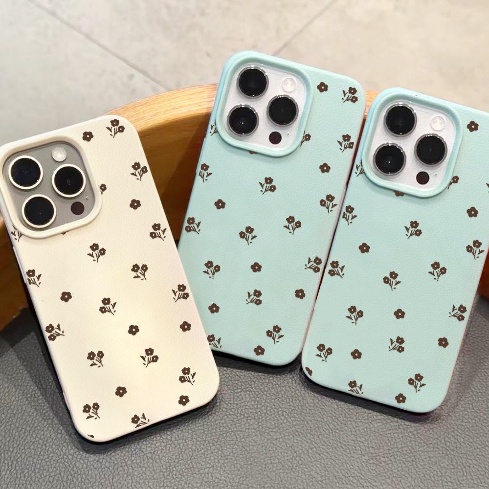 Применимо к iPhone17 Pro Max Французский маленький цветочный кожаный узор Защитный чехол для мобильного телефона 17/16 большое отверстие 15 милый