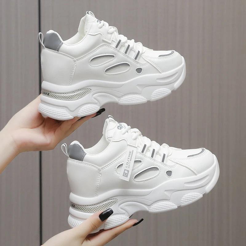 Женские ретро кроссовки на шнуровке Четыре сезона Новые удобные с увеличением Повседневные спортивные туфли Высокое качество Износостойкие тренировочные туфли