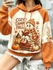 Womens Cozy Halloween Fleece Hoodie Harvest Ghost Art Print Raglan Hooded Sweatshirt Tops