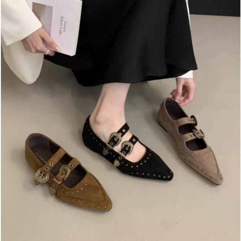 Fashion New Pointed Toe Women Mary Jane Shoes Fashion Shallow Buckle Shoes Ladies Casaul Dress Low Heel Leather Shoes Zapatos De Mujer