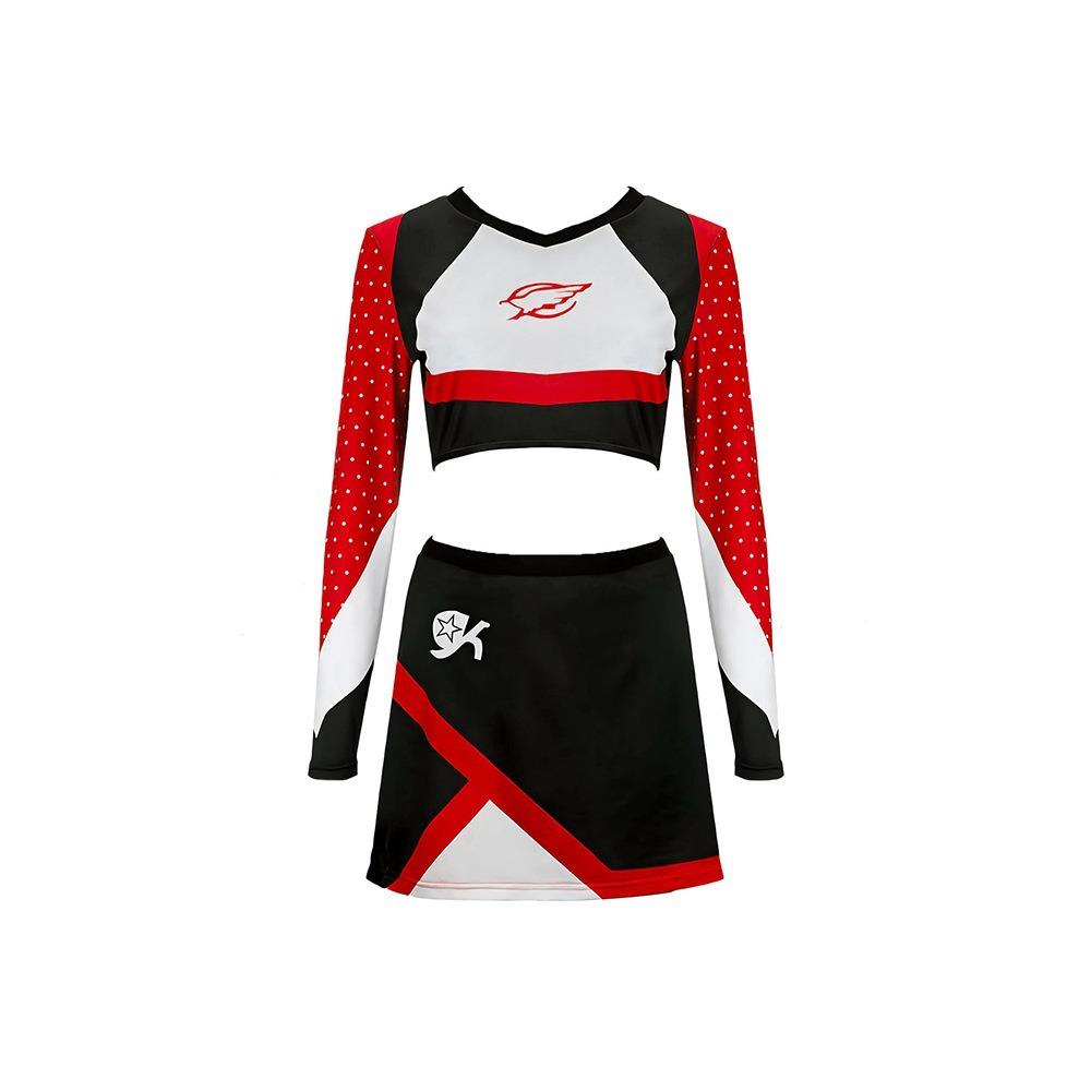 2pcs 2026 Women Sparkle Cheerleading Uniform Long Sleeve Crop Tops Mini Skirt Halloween Party Cosplay Costume Cheerleader Skirts