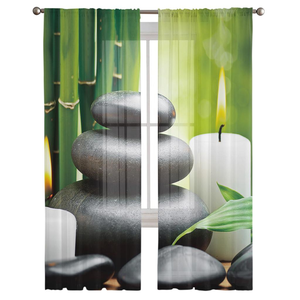 Zen Stone Bamboo Candle Curtain For Living Room Transparent Tulle Curtains Window Sheer For The Bedroom Accessories Decor