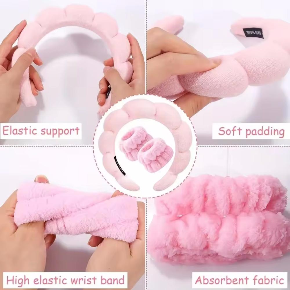 3Pcs Fashion Microfiber Washing Wristbands Scrunchies Puffy Headband Spa Bubble Headband for Washing Face Makeup Shower Skincare