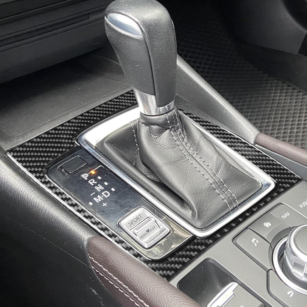 1pc Car Gear Shift Box Panel Frame Sticker Real Soft Carbon Fiber Gear Shift Box Trim Cover Interior Accessories Compatible with Mazda Axela 2017
