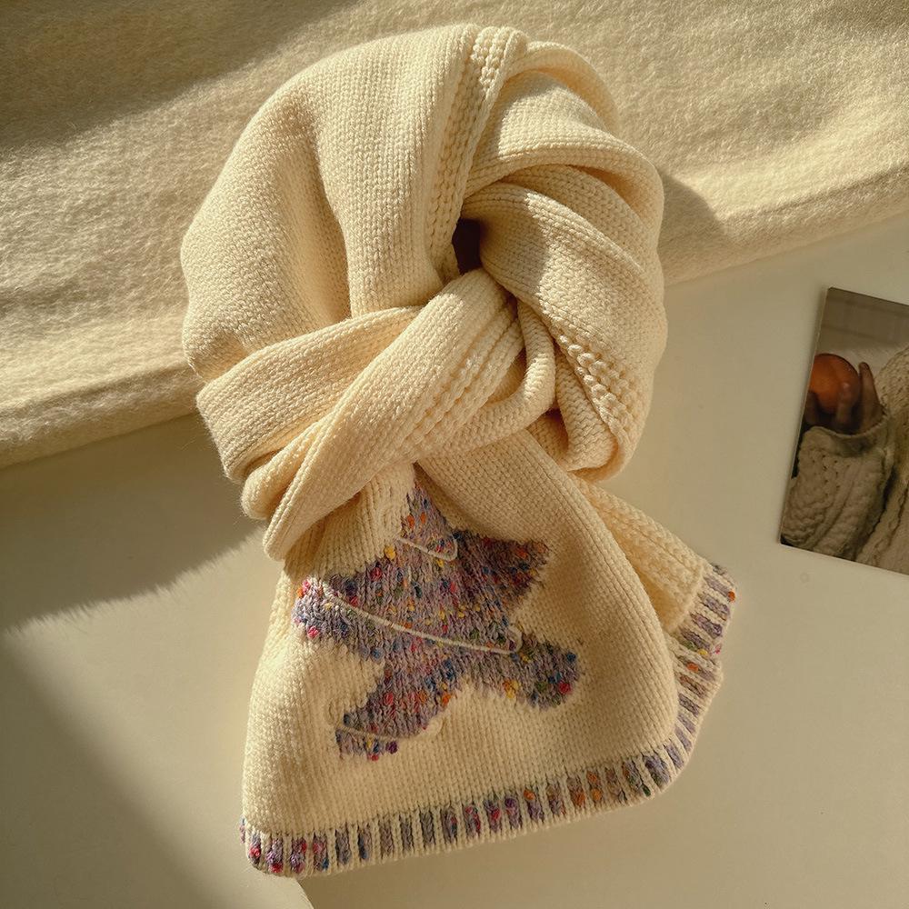 Festive Snowflake & Stars Jacquard Knit Scarf - Warm Winter Neck Warmer, Perfect Christmas Gift for Women