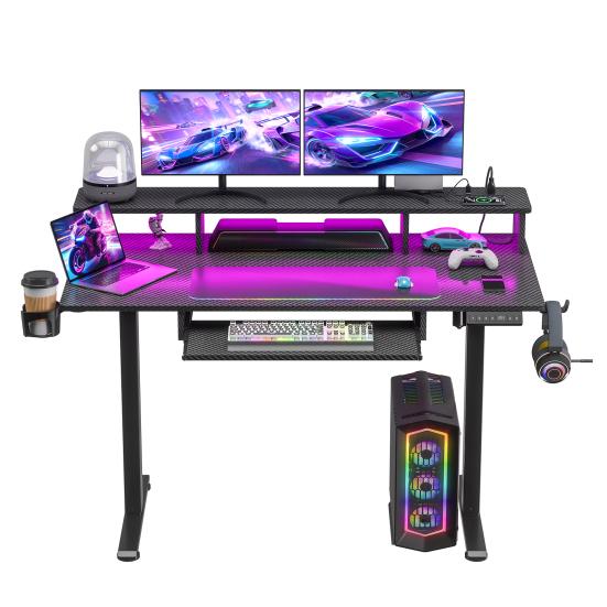 Standing Desk Electric Desk 48" x 24" Height Adjustable Gaming with Power Outlets & LED Lights Ergonomic Sit Stand Up Down Computer Table