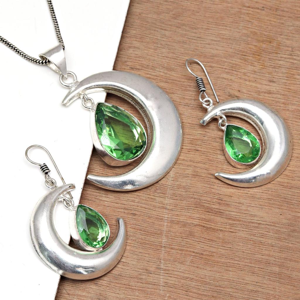 Peridot Gemstone Pendant Jewelry Set Quartz Necklace 18-20''