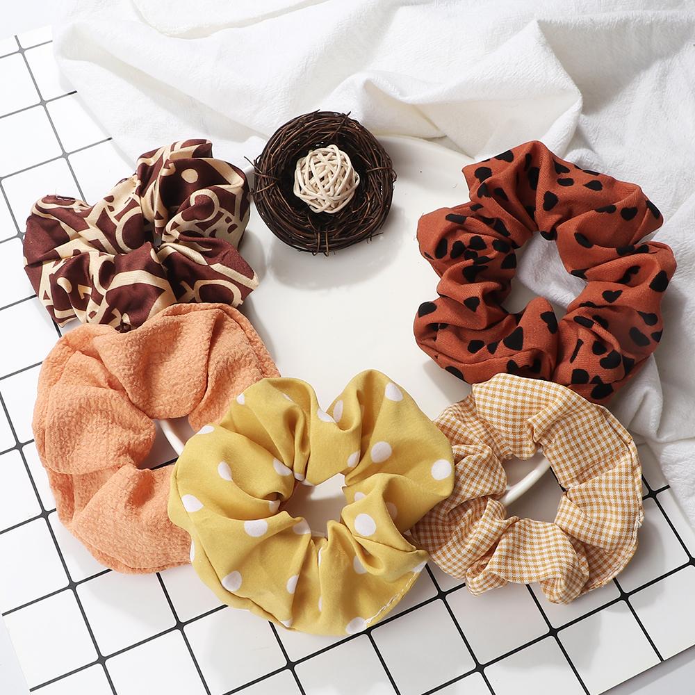 5PCS Mixed Colors Fashion Hair Bands Korean Elastic Satin Silk Dots Hair Tie for Women Girls Ponytail Holder Scrunchie