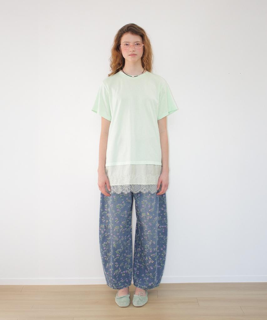 RONRON Satin Lace Layered T Shirt Mint