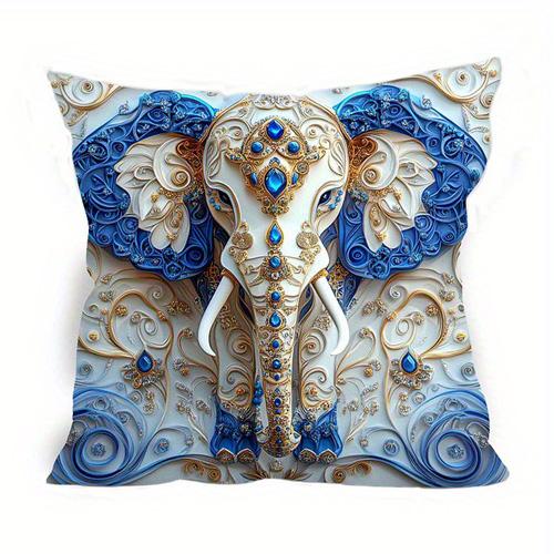 Декор для дома Изысканный узор слонов в синих и золотых тонах Наволочка с узором Подушка Подходит для дивана, спальни, автомобиля Наволочка