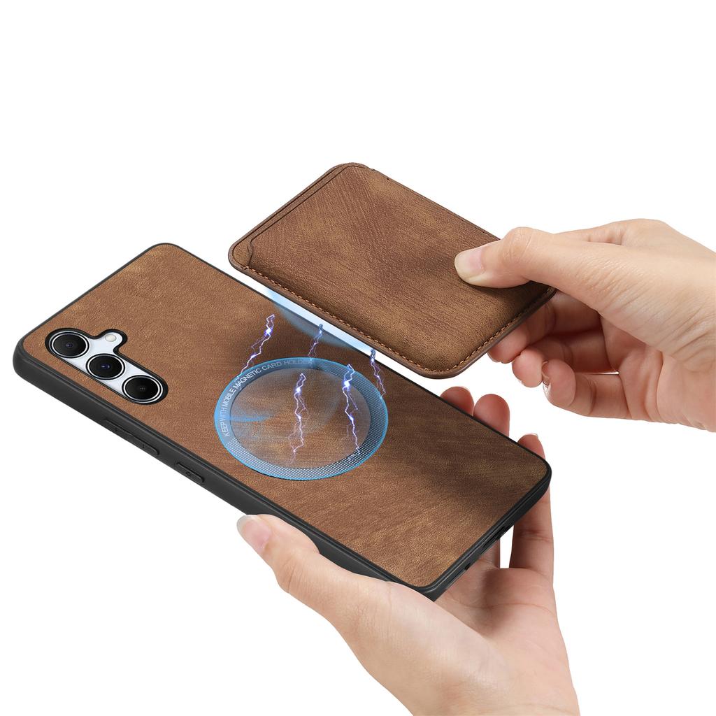 For Samsung Galaxy A55 5G Magnetic Case Leather Back Cover with Detachable Card Holder