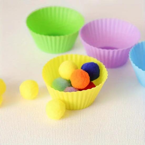 78Pcs/Set Kids Color Sorting Toy with 7 Bowls 70 Pompoms Clip Preschool Learning Ball Counting Matching Game Toddlers Boys Girls Educational Toy