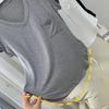 Летняя модальная хлопковая драпированная футболка с ключицей, женская свободная базовая рубашка средней длины в корейском стиле, повседневный топ с коротким рукавом и V-образным вырезом