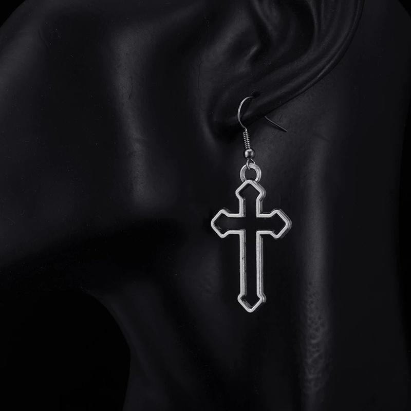Модные винтажные висячие серьги цвета антикварного серебра с подвеской в ​​виде креста для женщин, вечерние крутые серьги-капли в стиле панк, ювелирные изделия, подарки