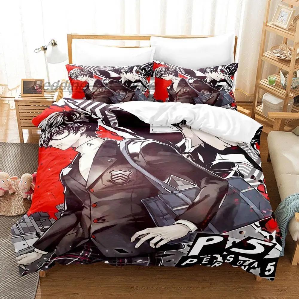 Комплект постельного белья Persona 5 Односпальный Полуторный Двуспальный Кинг-сайз Комплект для кровати Взрослый Детский Спальня Комплекты пододеяльников 3D-принт Аниме комплект простыней
