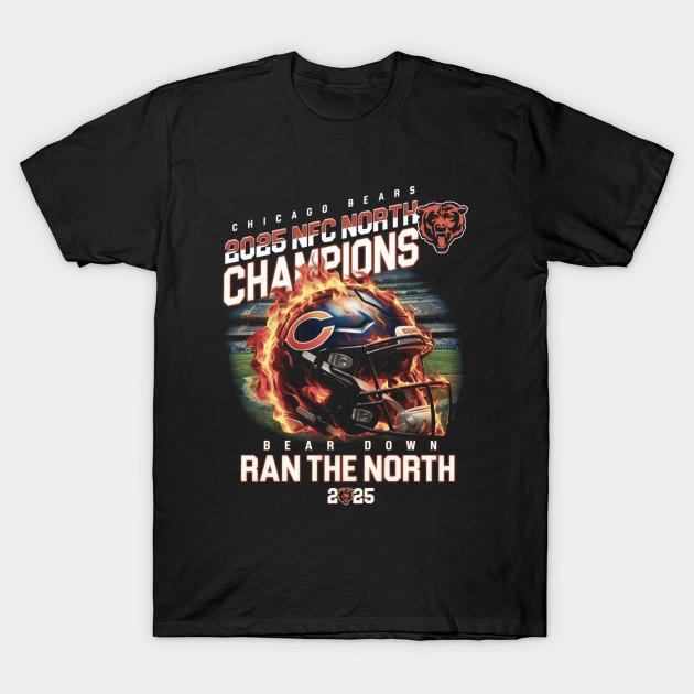 Asian Size Men Black Print T-shirt Chicago-Bears-2025-Nfc-North-Champions-Division-2025 No-Cut Heat Transfer Print Cotton Tshirt
