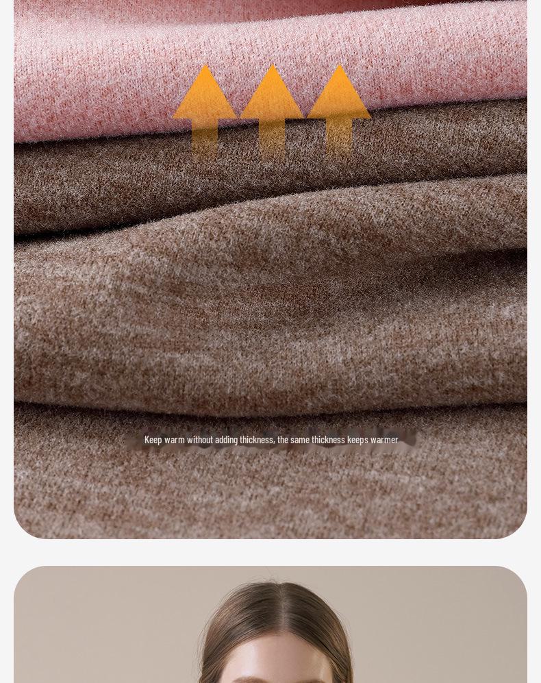 Женское термобелье из кашемира: Плюс бархатный, плотный бесшовный топ с круглым вырезом на осень/зиму.