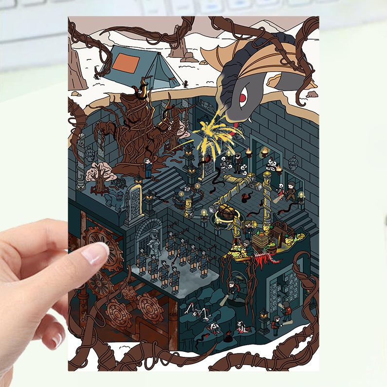 Cartoon Landscape Stickers Multiple Miniature World 3D Hut Unzip DIY Scene Manual Post