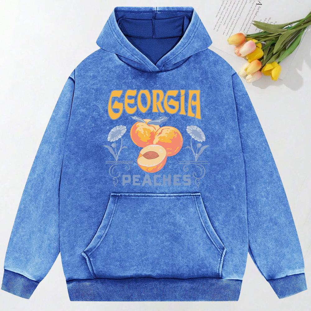 Peaches Creative Cartoon Printed Washed Hoodie Autumn Fashion Streetwear All-Match Loose Top Cotton Hoody