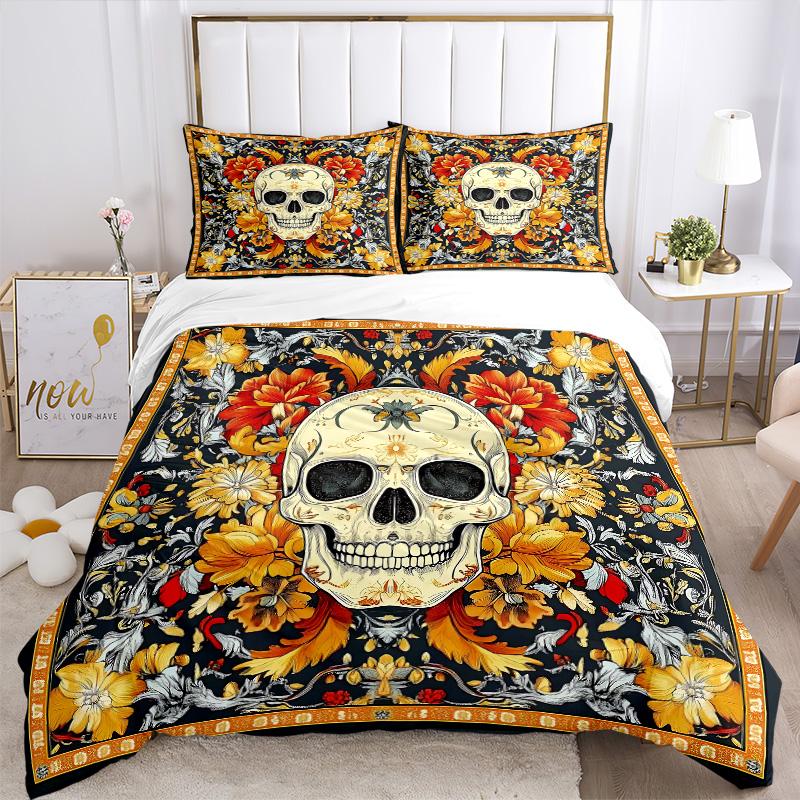 Skull Floral Tapestry Print 3Pcs Bedding Setduvet Cover With 2 Bedropillowcase Home Birthday Gift
