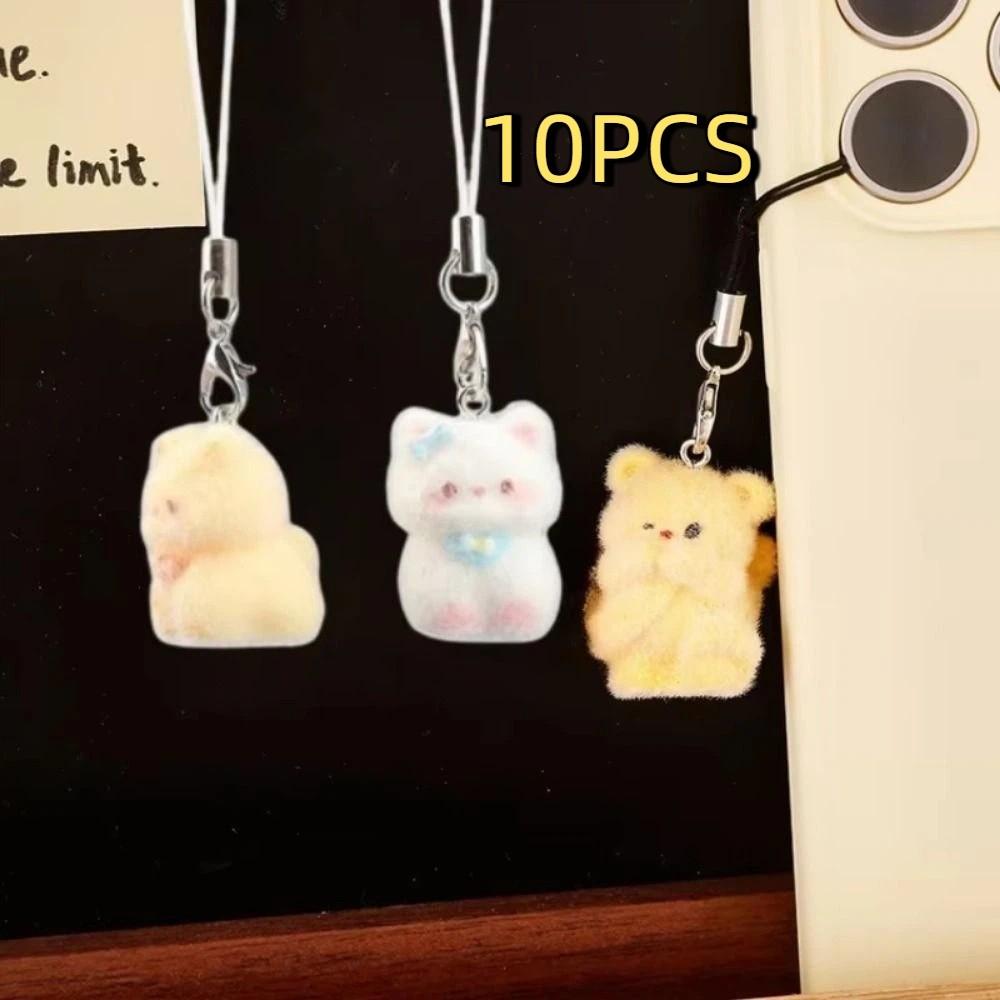 10Pcs Resin Cute Cat Keychain 3D Doll Pendant Phone Lanyard Key Chains Phone Accessories