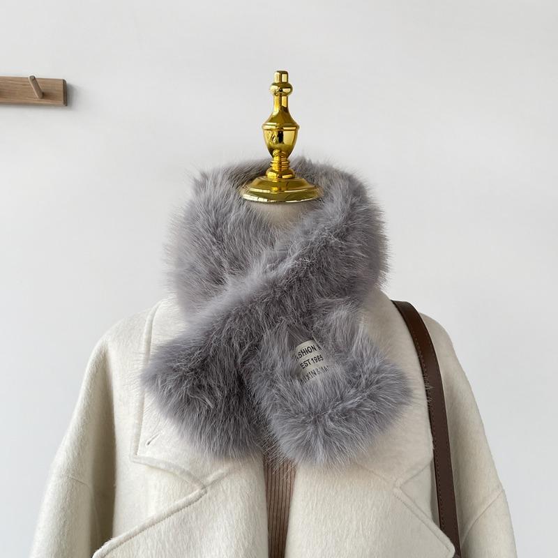 Soft Waxy Wind Thickened Solid Color Fluffy Scarf To Keep Warm Imitation Rex Rabbit Hair Cross Scarf Plush Collar Women