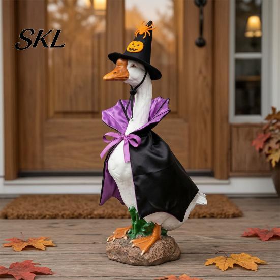 Goose Outfit with Pumpkins 1 Set Halloween Outfit, Lawn Festive Clothes Pumpkin Spider Pointed Costume Elements Hat, Porch for 23 Inch Statue Outdoor