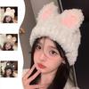 Elastic Rabbit Ear Beanies Solid Color Winter Outdoor Warm Cap Knitted Plush Hat  Autumn Winter