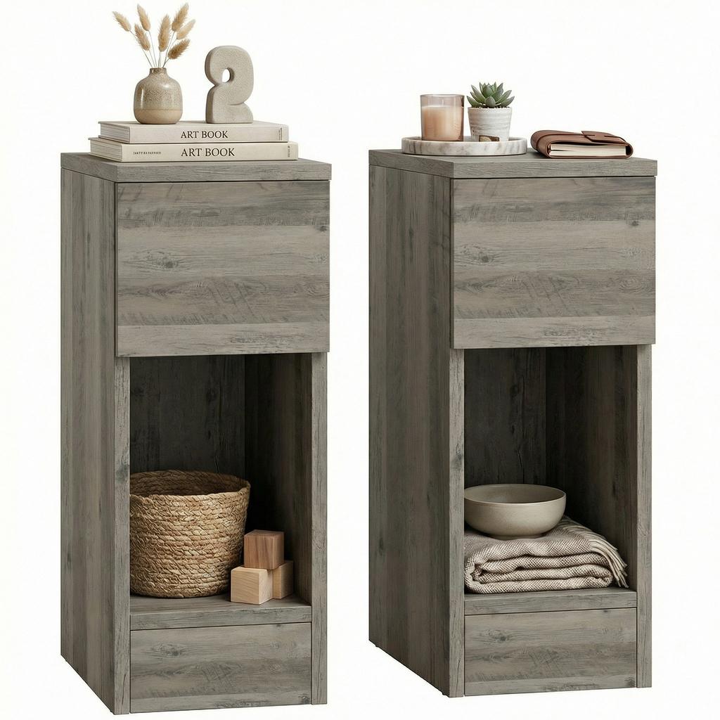 Set of Two Modern Storage Bedside Tables - Grey