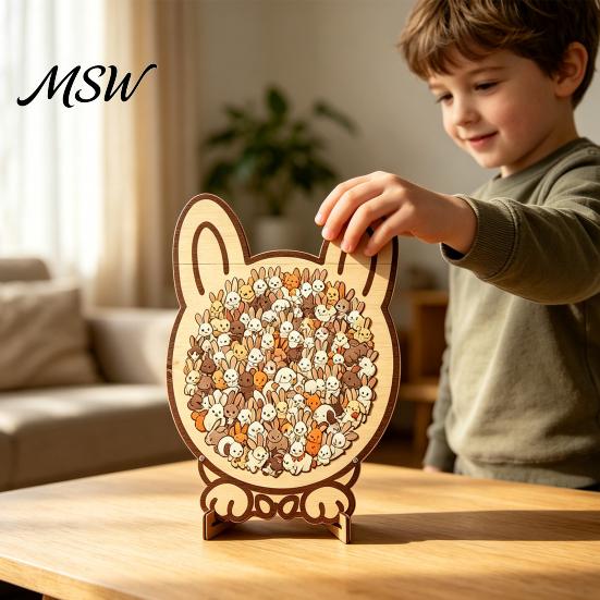Decorative Puzzle Piece Wooden Animal Jigsaw Puzzle, Pig Rabbit Theme Difficult Challenge Game, Kids Adults Toy for Desk Decoration Game