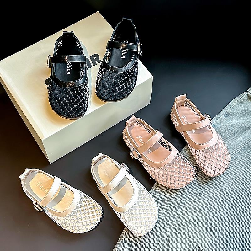Девочки Сандалии Сетчатое Плетение Однотонные Детские Туфли Принцессы Нескользящая Мягкая Подошва 2025 Лето Новые Детские Балетки Инс Трендовые Милые
