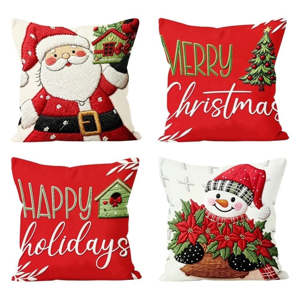 2D Printed Throw Cushion Case Tree Snowman Pillow Cover Santa Pillow Cover Living Room