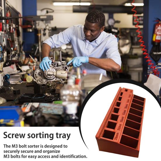 Лоток для сортировки болтов M3 с 7 измерительными прорезями. Коробка для сортировки длины прецизионных винтов M3. Органайзер для мелких деталей и крепежных деталей.