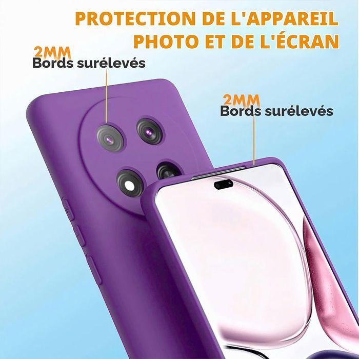 Coque pour Honor Magic 7 Lite, Silicone Liquide Ultra Slim Souple Mat Violet - 2 Verres Trempés
