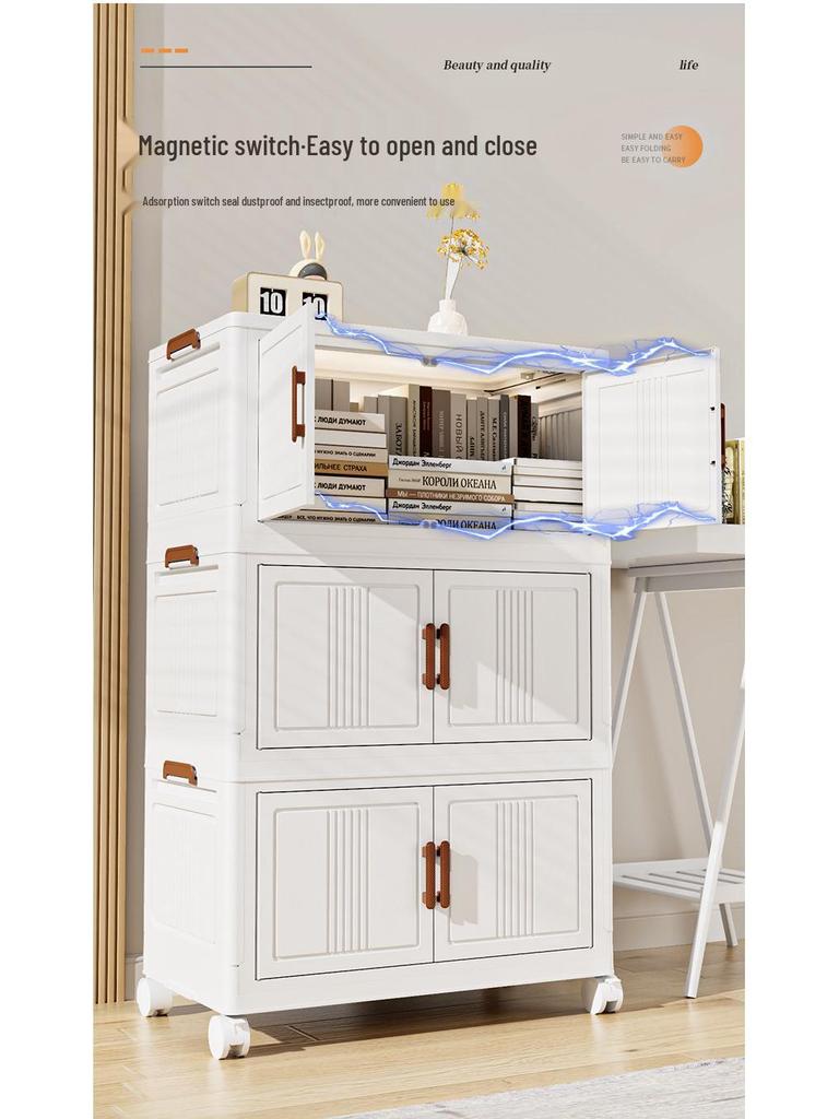 Movable Bedroom & Living Room Storage Cabinet: Folding Wardrobe & Plastic Organizer Shelving Unit