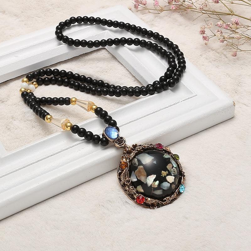 Ожерелье из бисера, длинная винтажная веревка в стиле бохо, ломтик цепи, каменные подвески, богемные этнические женщины