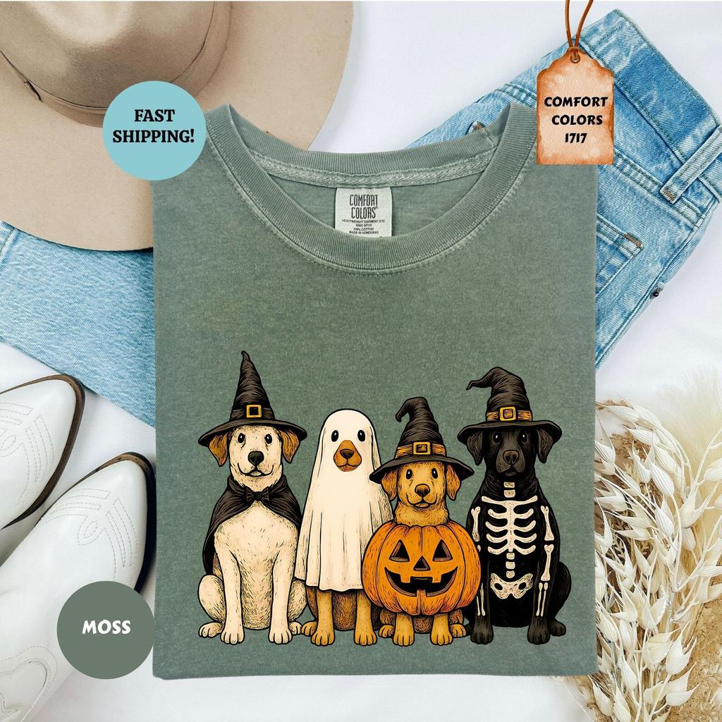 Comfort Colors Halloween Dog Shirt: Ghost Skeleton Spooky Tee