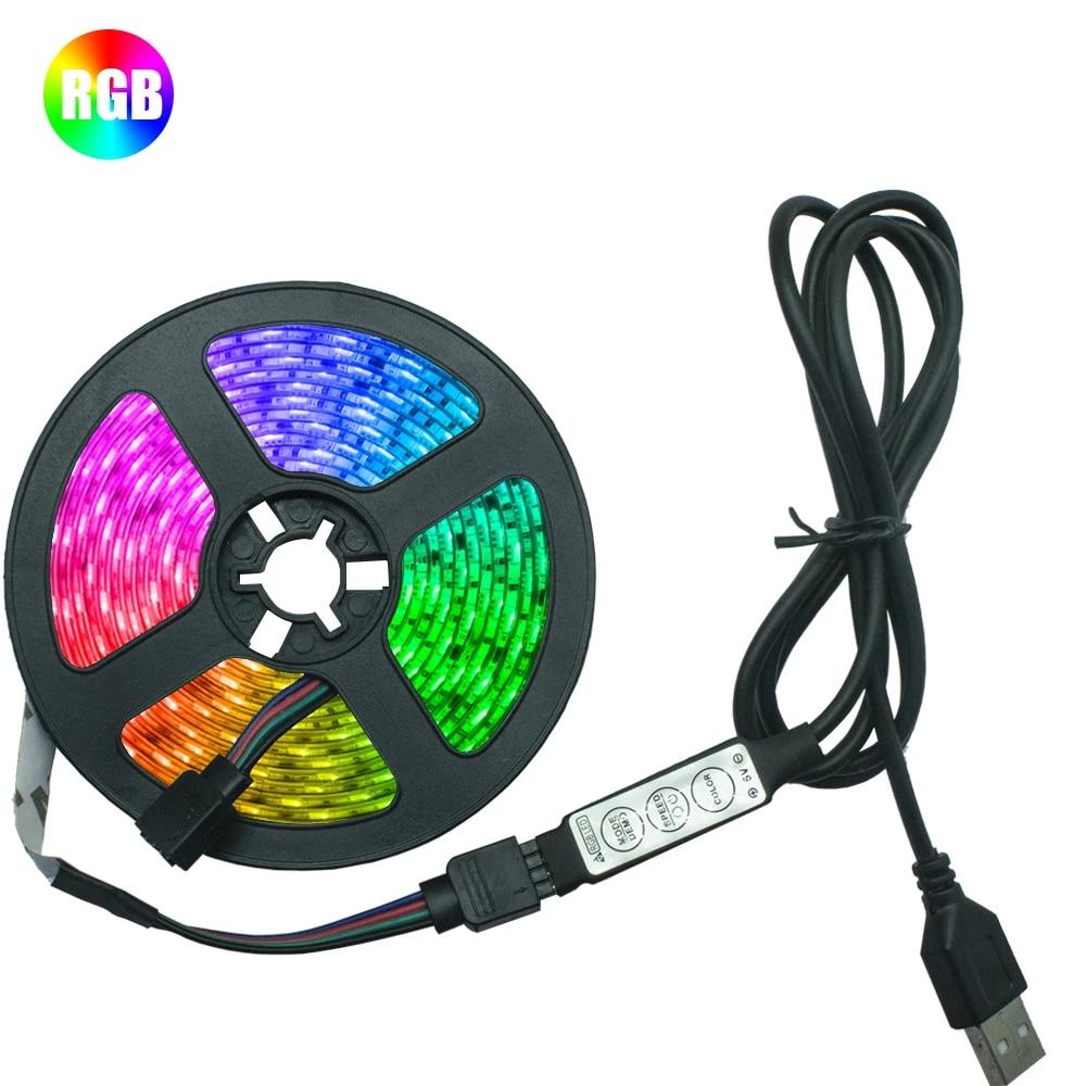 Светодиодные ленты RGB 2835, украшения, 3 клавиши управления, USB-кабель, гибкая лента, диод, 5 В постоянного тока, настольная подсветка, ленточное освещение