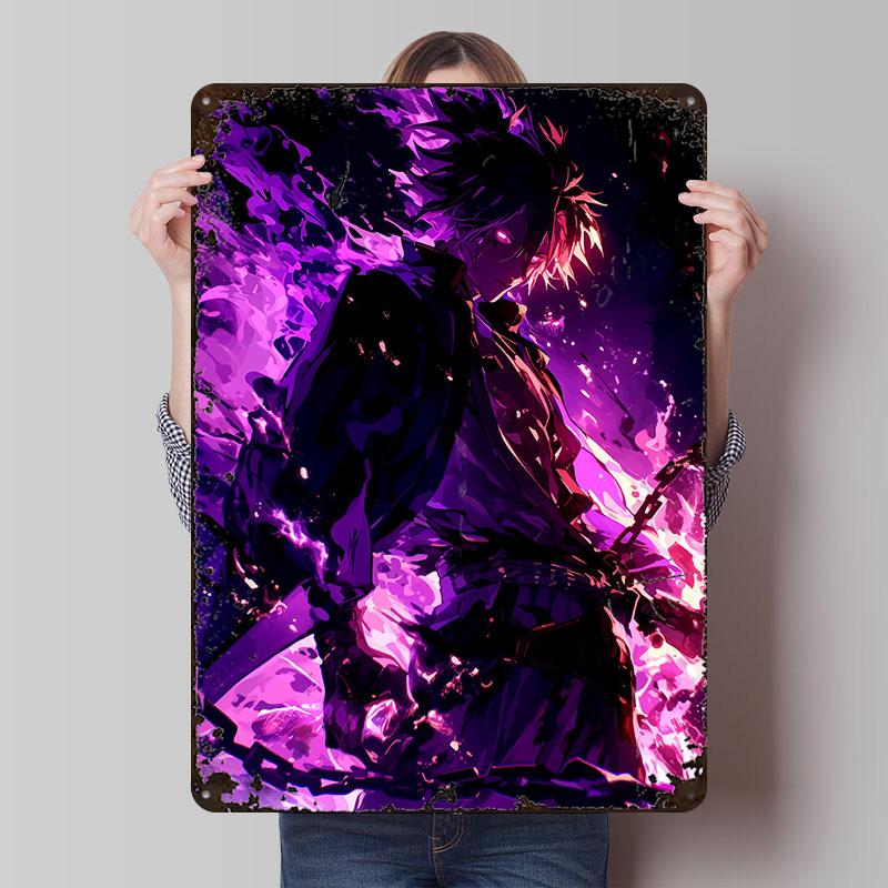 Anime Character in Flames Metal Poster Customized Wall Art Retro Vintage Tinplate Signs for Man Cave Gaming Room Decoration Cozy