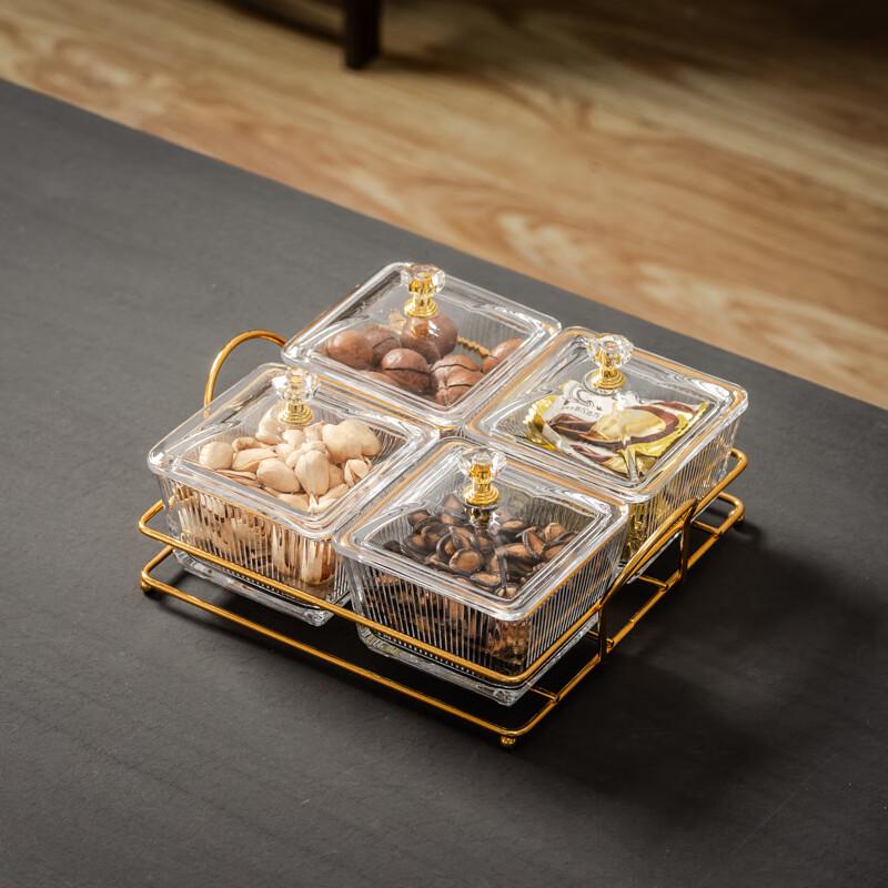 Acrylic 4-Compartment Vertical Stripe Divided Snack Tray with Lid