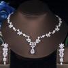 CMM сверкающая капля воды женский свадебный комплект украшений с кубическим цирконием цветок ожерелье серьги роскошные свадебные украшения