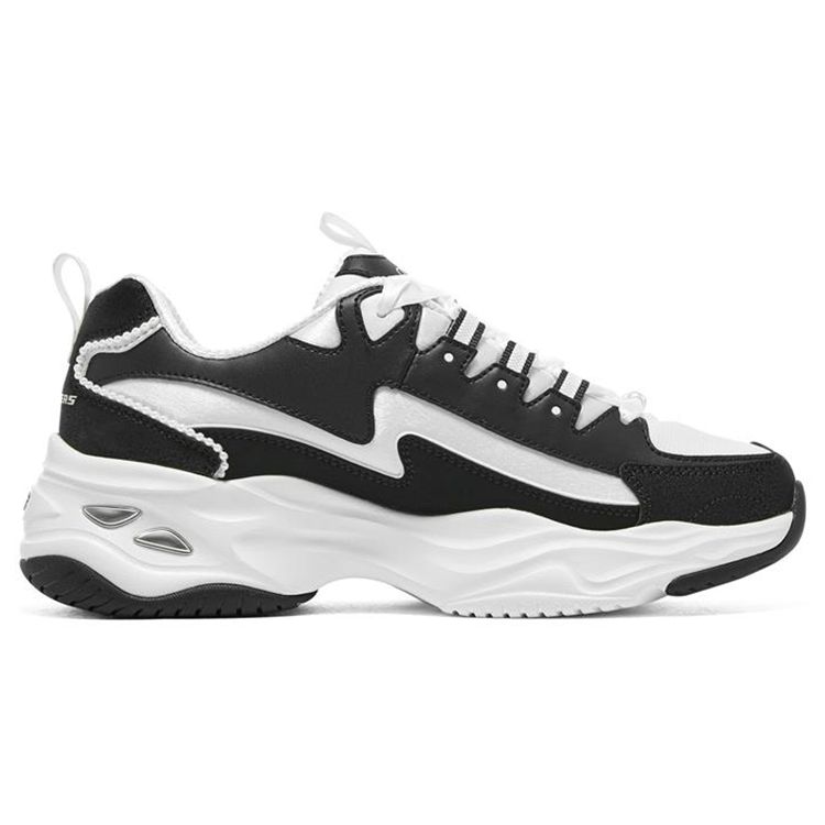 Skechers DLites 4.0 Жемчужный Медведь Ткань Кожа Удобные Амортизирующие Прочные Низкие Папины Кроссовки Женские Кроссовки Белый Черный 896156-BKW
