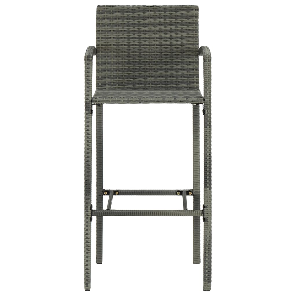 5 Piece Garden Bar Set with Armrests Grey Poly Rattan