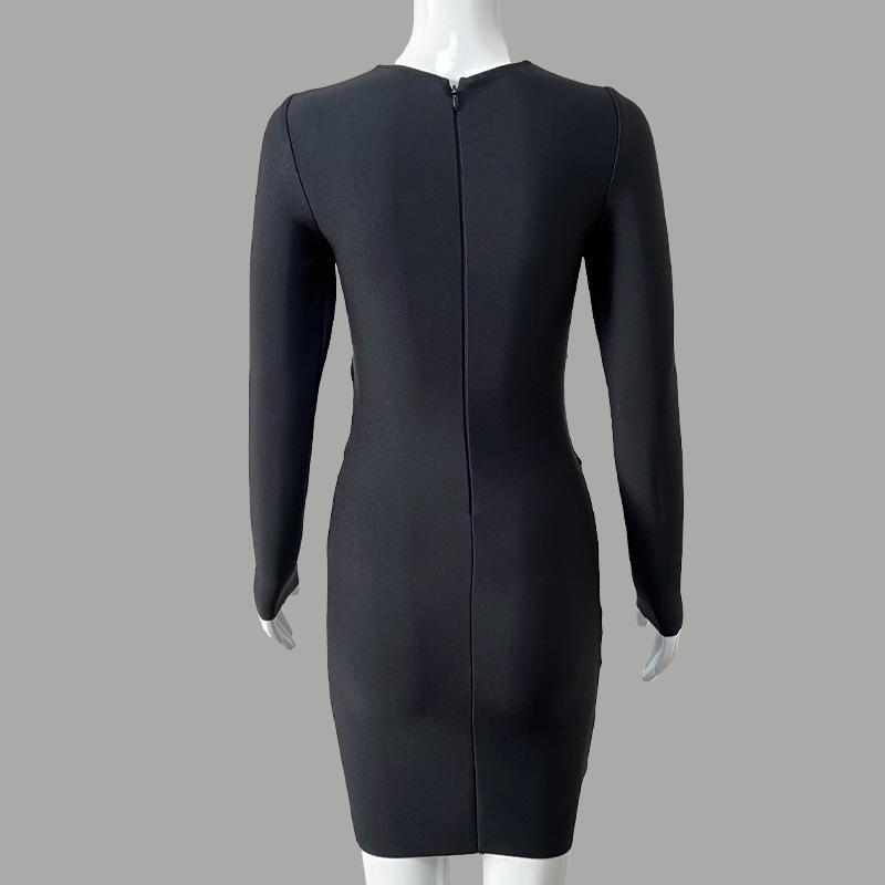 2023 Европейский и американский стиль Полый дизайн Кроп-топ Платье-бандаж - Вечернее платье бодикон с длинным рукавом для женщин