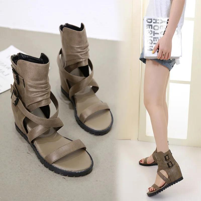 Fashion Women's Casual Sandals with Retro Design Wedge Heels Buckle Straps and Soft Sole for Everyday Wear