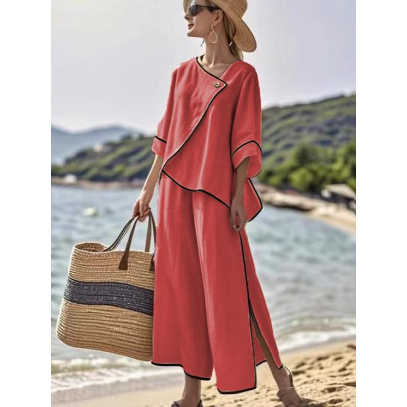 11161116 New European and American women's clothing casual vacation style simple and loose split two-piece set