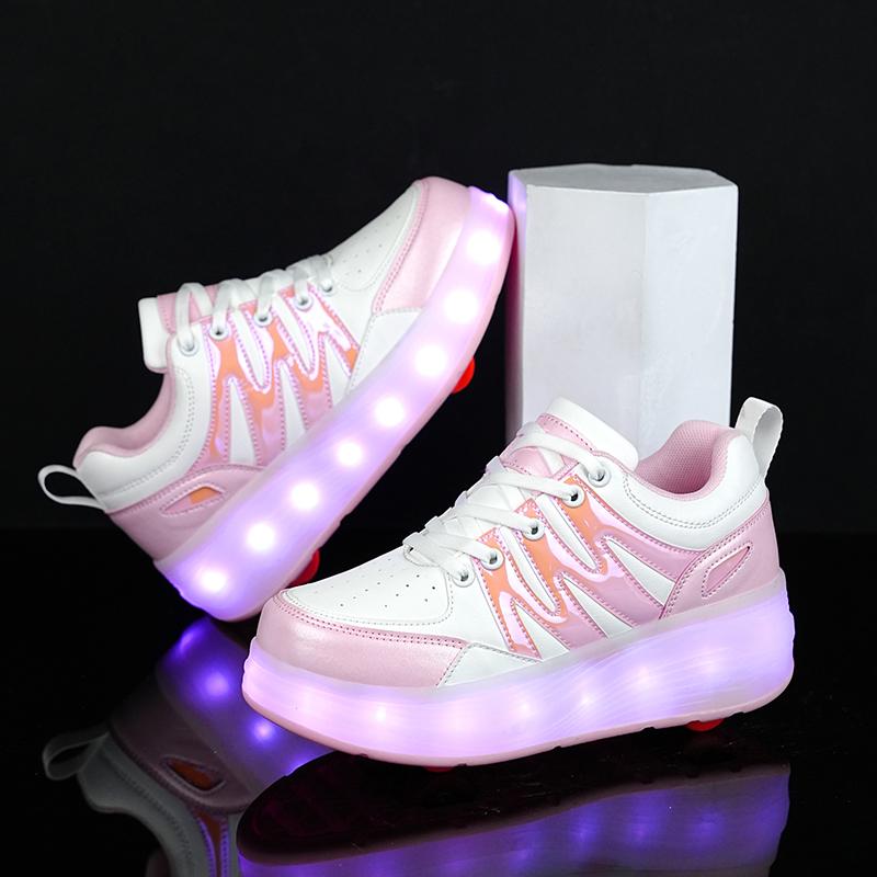 Четырехколесные детские туфли Heely с колесами, спортивная обувь с зарядкой через USB, светодиодная спортивная обувь для девочек, роликовые коньки