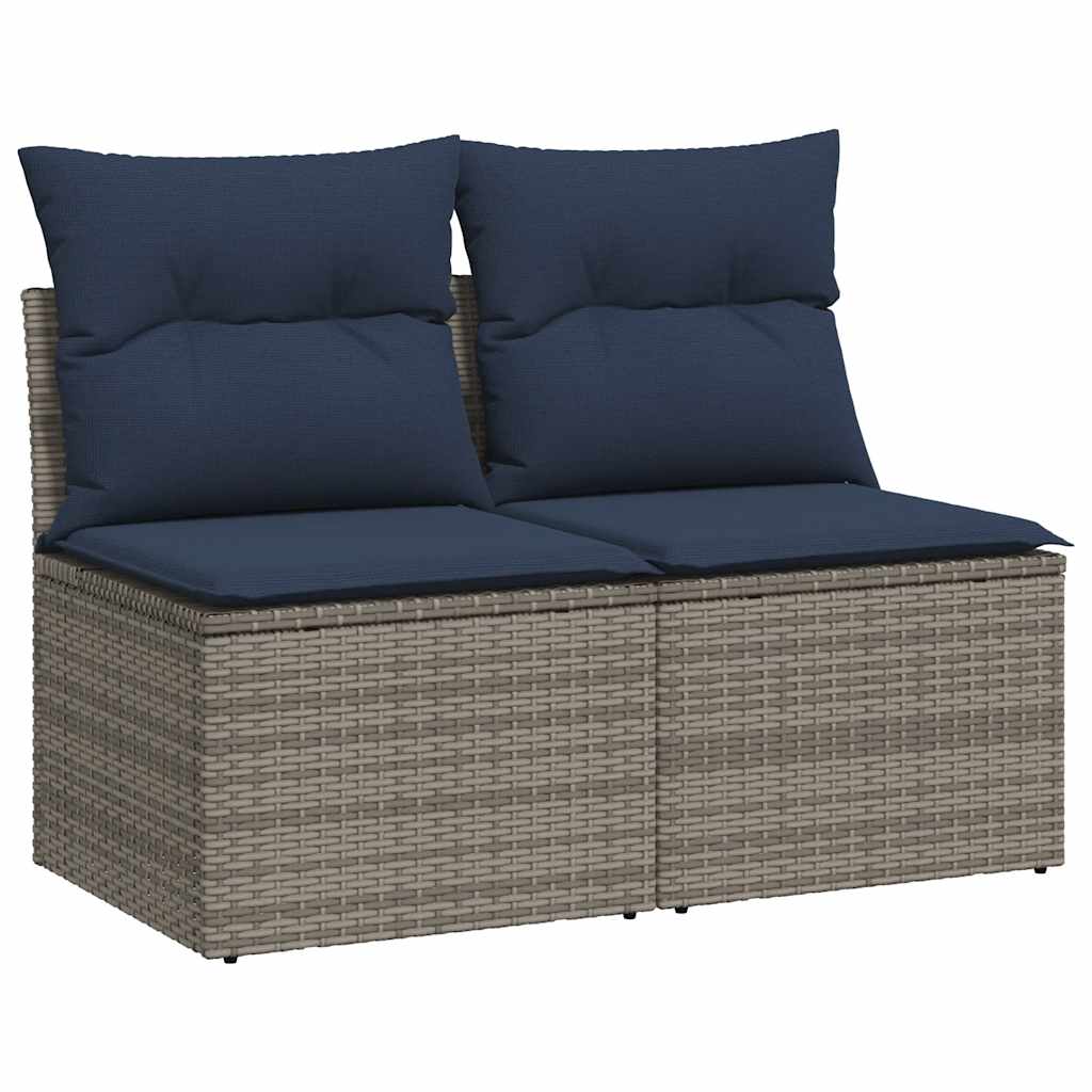2 Piece Garden Sofa Set with Cushions Grey Poly Rattan & Acacia
