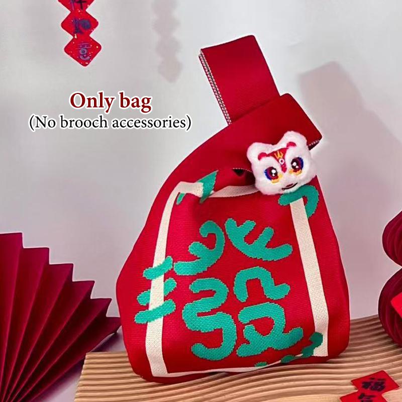 2026 Новогодний Мультяшный Талисман Пони Вязаный Подарочный Мешок Ручной Мешок для Конфет Большая Вместимость Мешок на Завязках на Запястье Милые Многоразовые Сумки для Покупок